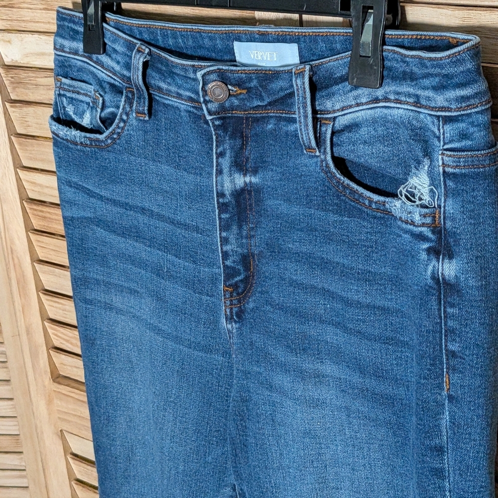 Vervet Super High Rise Slim Straight Raw Hem Jeans Dark Wash Size 31 - Picture 6 of 8